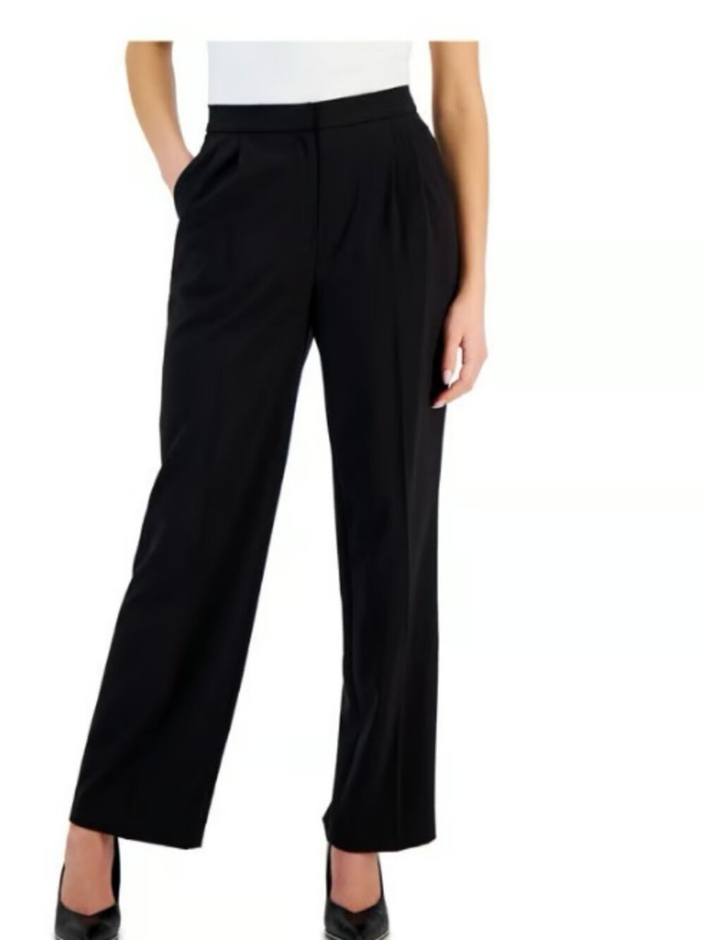 NWT Bar III Women’s Bi‑Stretch Wide‑Leg Pants Size 10 Black - B164